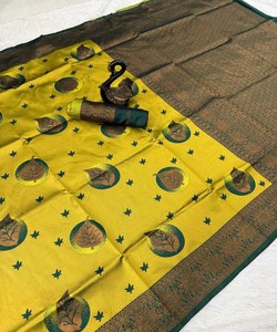 SAREE DE TRAVAIL DE TISSAGE ZARI EN SOIE BANARASI MODERNE AVEC BLOUSE NON COUCHÉE VÊTEMENT DE RÉCEPTION PRIX DE GROS TISSU SAREE ETHNIQUE DE VÊTEMENT - Product Image 6