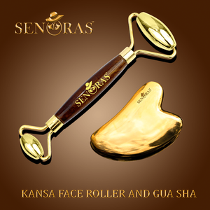 Set de Rodillo Kansa y Gua Sha de Bronce Ayurvédico Senoras para una Piel Radiante - Herramienta de Masaje Facial y Desintoxicación con Masajeador de Jade - Product Image 4