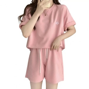 Conjunto informal de 2 piezas de media manga de alta calidad 100% algodón orgánico cuello redondo chándales de diseño elegante chándales de mujer - Product Image 4