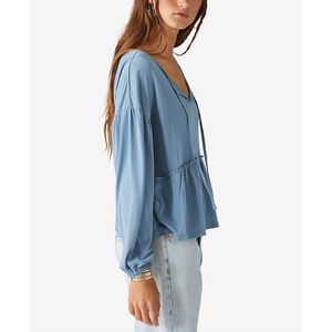 Top in maglia a maniche lunghe con collo a V Lucky Brand da donna, colore blu, taglia media - Product Image 3