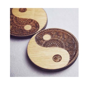 Dessous de verre rond en bois d'acacia et de bambou, marbre blanc naturel, tapis et tampons d'ustensiles de cuisine pour bar à thé, mariage - Product Image 4