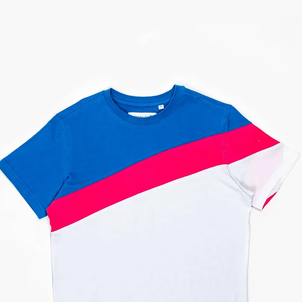 Blauw, Rood En Wit Groot Paneel T-Shirt Groothandel Prijs Lage Moq Korte Mouw T-Shirts