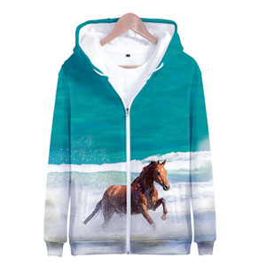 Sweat à capuche court avec fermeture éclair complète polaire surdimensionné lourd hiver sweat à capuche zippé personnalisé cheval impression sweat à capuche avec fermeture éclair - Product Image 6