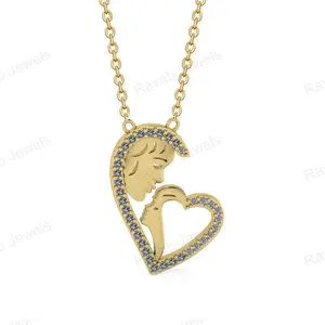 2024 Good Quality Wholesale Silver 30x22mm Gold Plated Gift Women Silver Mother Baby Fine Pendant Necklace Jewelry Manufacture