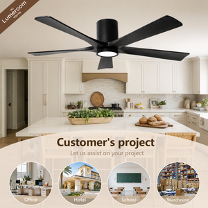 60 Inch Black Ceiling Fan with <b>Light</b>, 5 Solid Wood Blades, Flush Mount, APP & <b>Remote</b> <b>Control</b>, Dimmable LED for Bedroom - Product Image 4