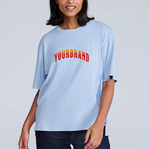 Camiseta de Mujer de Algodón 100% Hecha a Medida, Cuello Redondo, Hombros Caídos, Corte Regular, Color Sólido, Apliques Serigrafiados - Product Image 1