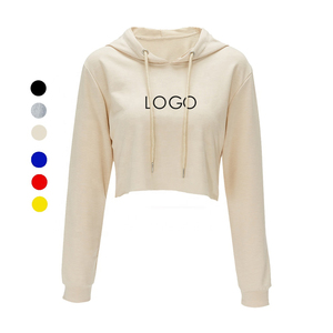 Jersey de manga larga holgado para mujer a precio de fábrica personalizado, Jersey de algodón en blanco de gran tamaño, corto Top OEM personalizado, sudaderas con capucha para mujer para otoño - Product Image 1
