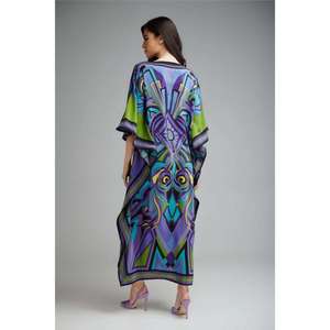 Robe maxi kaftan imprimée pour femmes, imprimé abstrait multicolore, kaftan long, coupe ample, vêtements de plage tendance - Product Image 4