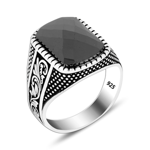 Bague en pierre noire brillante pour hommes, bijoux en argent 925, vente en gros, bague en argent pour hommes, tendance, Vintage, Fine - Product Image 6