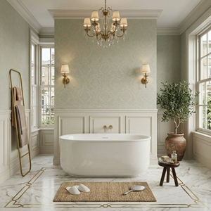 Baignoire autoportante en acrylique moderne et écologique blanche FW-3303 pour salle de bain d'appartement - Product Image 2