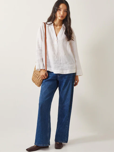 Chemise à manches bouffantes en coton 100% vintage à col en V pour femmes, vêtements d'extérieur, respirante, séchage rapide - Product Image 3