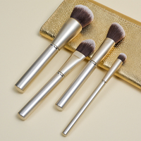 Dongshen Vente en gros Ensemble de 8 pinceaux de maquillage pour le visage en aluminium doré pour femmes, haute qualité, synthétique végétalien, plat, estompant, angulaire, blush