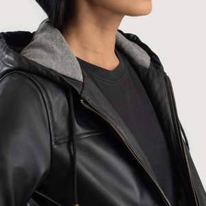 Chaqueta Bomber de Piel de Oveja Rebella, Negra, con Capucha, Resistente al Viento - Product Image 6