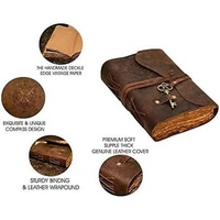 Journal en cuir fait main antique avec motif boussole, forme rectangulaire marron, fournitures de bureau, objet créatif