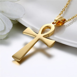 Classique 14K or égyptien Ankh clé croix pendentif collier Moissanite breloques pour cadeau - Product Image 1