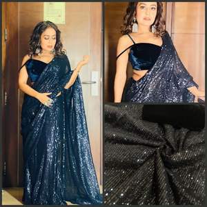 Sari en Georgette Ethnique Indien Bollywood, Style Riche et Tendance, Meilleure Vente, Nouveauté Exclusive pour Soirées, Vêtement Féminin Très Tendance à l'Export - Product Image 2