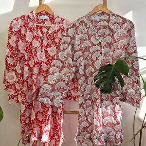 Conjunto de pijama de satén ligero para mujer con túnica con estampado Floral de bloque de mano perfecta para damas de honor primavera otoño Loungewear - Product Image 5