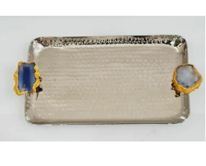 Bandeja de acero inoxidable de diseño moderno y bandeja de servicio con mango de ágata, uso en el hogar, Hotel, restaurante, boda personalizada de alta calidad - Product Image 5