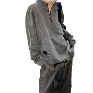 เสื้อสเวตเชิ้ตแบบหนาสั่งทำได้ MOQ ต่ำ ออกแบบแฟชั่น ปักลาย คอซิป แขนยาว ผลิตจากโรงงาน - Product Image 4