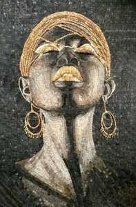 Portrait en mosaïque, mosaïque sombre artisanale, tesserae en pierre texturée, art mural, oraison silencieuse, noir mat, art mural de femme - Product Image 5