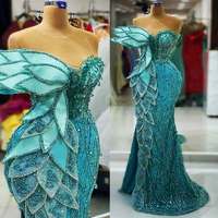 Gaun Malam Maxi Satin Mint 2026 Model Lurus, Kerah Tinggi, Berhias Manik-Manik, Renda, Kristal, Berpola Daun, Vintage, Anti-Statis