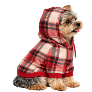 เสื้อฮู้ดลายสก็อตสีแดงสำหรับสุนัข ผ้าฟลีซนุ่ม เสื้อกันหนาวมีฮู้ด อุ่นสบาย เหมาะสำหรับสุนัขขนาดเล็ก กลาง และใหญ่ - Product Image 3