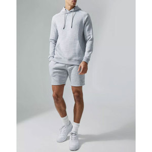 Haute qualité coton hommes surdimensionné goutte épaule à capuche et ensemble court motif solide col à capuche été assorti ensemble - Product Image 1