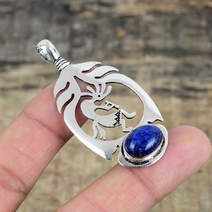 Colgante de piedras preciosas de lapislázuli de Plata de Ley 925 estilo bohemio de tendencia, joyería hecha a mano con chapado en rodio, regalo de mujer para niñas - Product Image 4