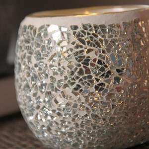 Soporte de luz de té de vidrio de mosaico, mesa, decoración navideña para el hogar para fiestas de boda, Color plateado para uso en el hogar y el jardín - Product Image 3