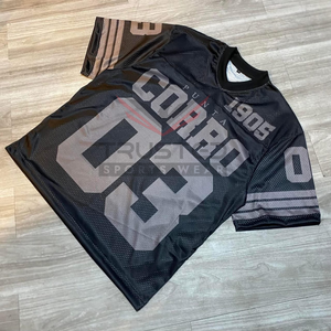 Camisetas de Fútbol Americano de Manga Corta, Ajuste Holgado, Retro, de Malla Transpirable, Bordado OEM, MOQ Bajo, Personalizadas, Estilo Cuadrado, de Alta Calidad - Product Image 1