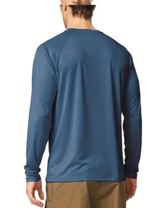 T-Shirt manches longues décontracté de grande taille pour hommes Haut de protection solaire pour extérieur/entraînement Vêtements de style polaire solide - Product Image 6