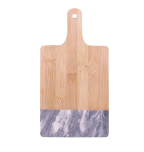 Planche à découper rectangulaire en bois et marbre avec poignée en bois, surface polie, plateau à fromage - Product Image 3
