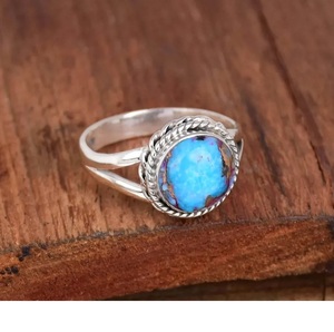 แหวนทองแดงสีเขียวขุ่นหอยนางรมสีม่วงโบฮีเมียน925เครื่องประดับอัญมณีทรงกลมทำด้วยมือทำด้วยมือสำหรับผู้หญิง - Product Image 2