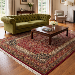 Alfombra de Polipropileno Hecha a Máquina, Ecológica, Resistente a las Manchas, Diseño Clásico de Medallón Persa, Floral Rojo, Duradera para el Hogar - Product Image 1