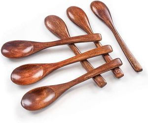 <b>Set</b> 6 Classic Wooden Spatula Spoons Long Handle Mirror Polish Eco-Friendly Dishwasher Safe Big Non-Stick Cooking Mixing <b>Serving</b> - Product Image 1