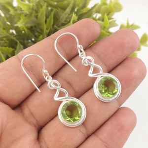 Peridot Gemstone Sterling <b>Silver</b> <b>Stud</b> Earrings Handmade August Birthstone Jewelry Gold Plated Party Elegant for Women - Product Image 6