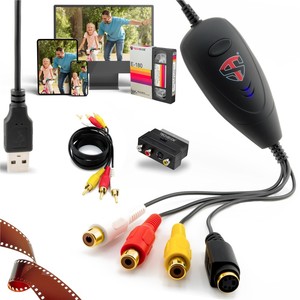 Kit complet de numérisation de VHS avec captureur USB, adaptateur SCART et câble RCA, convertit les cassettes vidéo en MP4 sur PC - Product Image 1