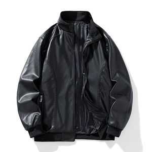 Veste de baseball de haute qualité pour hommes Bomber brodé noir avec manches en cuir - Product Image 1