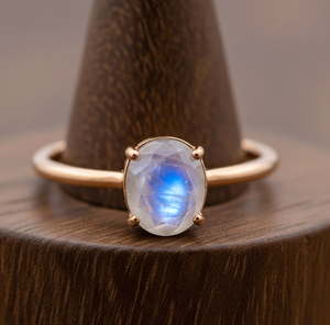 High Quality Alloy Fashion <b>Ring</b> Bezel Setting Moonstone Crystal Rose Gold Band Trendy Wedding Parties Gift Unisex - Product Image 3