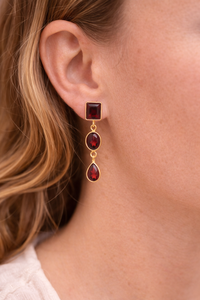 Pendientes de Plata de Ley 925 Chapados en Oro con Piedra Preciosa de Granate Rojo de Estilo Simple para Mujer, Joyería Colgante Hecha a Mano - Product Image 4