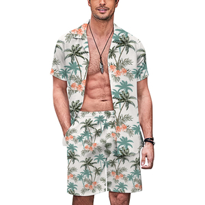Custom Printed Hawaiian Style Men's Summer Short Set XL Size Cotton Button-<b>Up</b> T-Shirt and Shorts Casual Style - Product Image 3