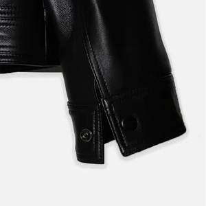 Classic Black Leather <b>Trucker</b> <b>Jacket</b> for <b>Men</b> Genuine Leather Casual Outerwear with Button Front and Dual Chest Pocket Design - Product Image 3