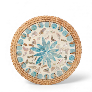 แผ่นรองจานมุกพร้อมขอบหวายทำมือสำหรับมื้ออาหารประจำวันและการตกแต่งบ้านจากเวียดนาม - Product Image 3