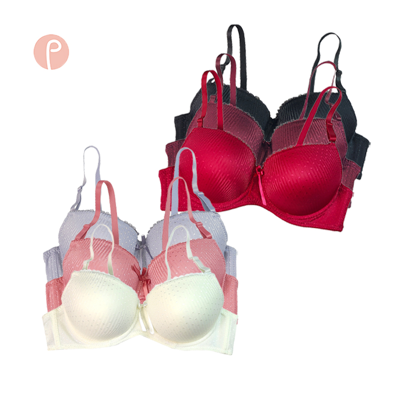 Elegant Multiple Colors Women Padded Bra Bow Polka Dots Mesh Wavy Lace Soft Pad Underwire Push up B-Cup Everyday Wear Bra