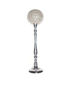 Grand pilier bougeoir plaqué argent avec globe perlé en diamant Centre de table de mariage et de maison Bougeoir fait à la main - Product Image 4