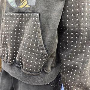 Fabricante personalizado Color personalizado French Terry Heavyweight Zipper Jacket Rhinestone Pullover Hoodie Hombres - Product Image 6