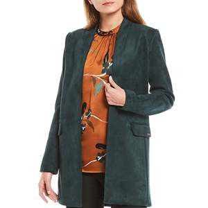 Calvin Klein Women's Open-Front Reversible <b>Suede</b> Topper <b>Jacket</b> Solid Green Size XL Quilted Lapel Collar Autumn Season Short - Product Image 1