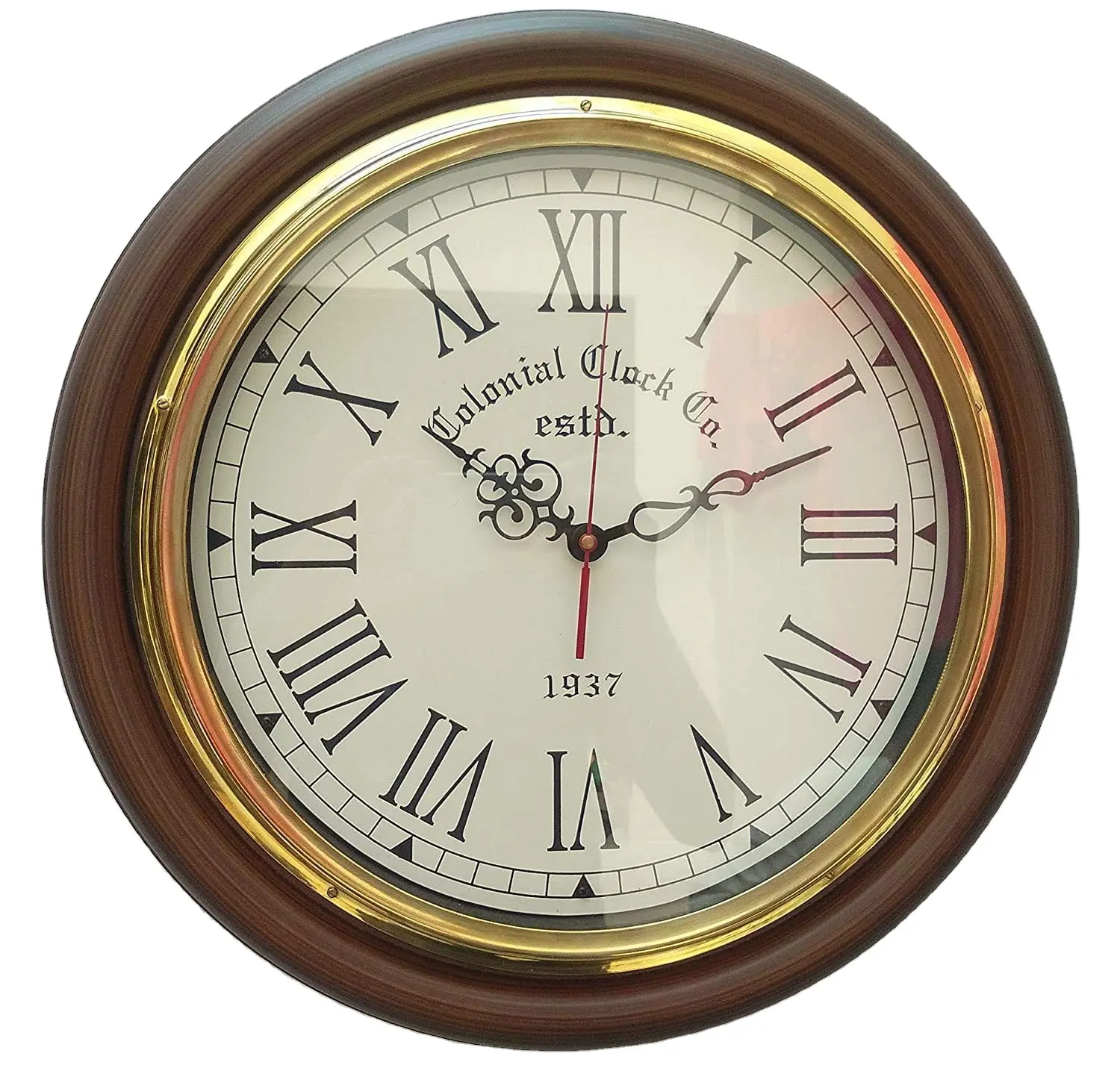 Adiba Home Decor Handicraft Mart Antique Wooden Brass Wall Clock (Brown, 16 Inch)