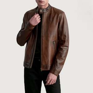 เสื้อแจ็คเก็ตหนังแกะแท้ Zen รุ่น Biker สีน้ำตาลแบบดิสเทรส พร้อมซิป  แบบเทรนช์โค้ท กันน้ำ  สำหรับฤดูใบไม้ร่วง ไซส์ XS  วัสดุ PU - Product Image 1