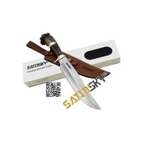 Couteau à filet Satinsky Damascus avec manche en bois de rose et micarta noir & étui en cuir de 10 pouces, cadeau de chasse, manuel, argent 1095+15N20 - Product Image 6